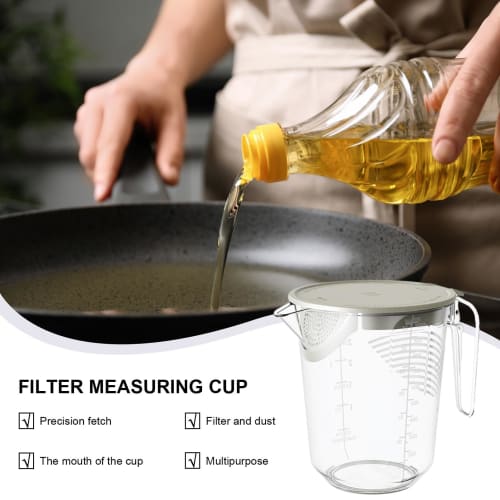 Transparent Measuring Cup - 1000ml Multifunctional Filter Measuring Cup with Egg and Milk Whisk, Graduated Measuring Cup, 4 Capacity Units, Mixing Ket