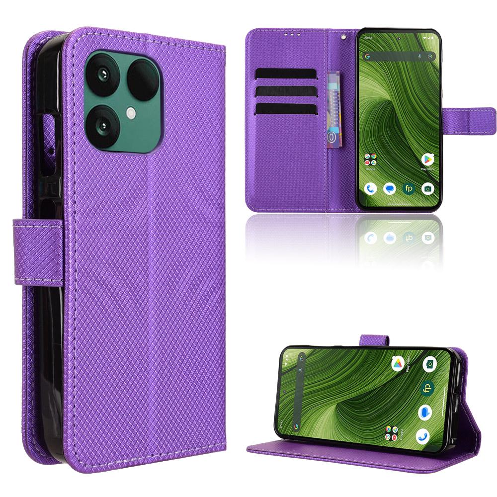 For Fairphone 6 Leather Wallet Case with Strap Diamond Texture Phone Cover