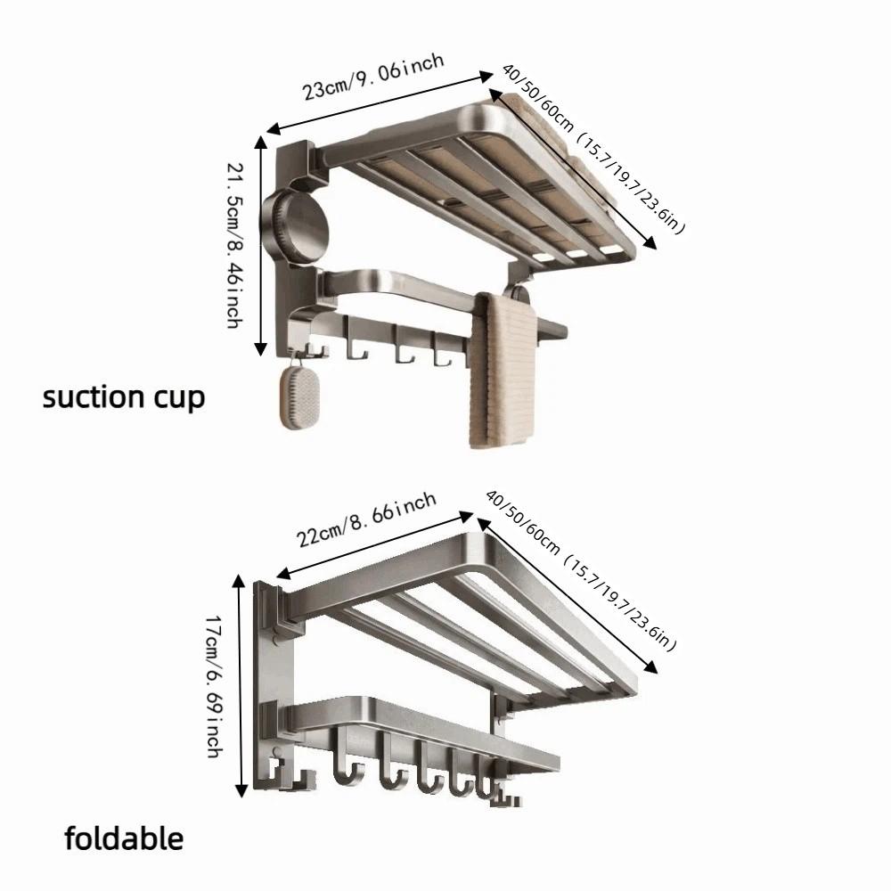 Foldable Bathroom Towel Rack Suction Cup Wall Mount Towel Holder Bathroom Storage Rack  Home