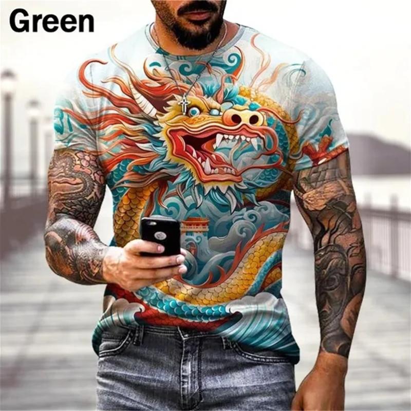 Cool Chinese Dragon 3D Printed T-Shirts Men's Fashion Hip-Hop Street Casual Funny Tops Tees Trend Personality Male Women Apparel