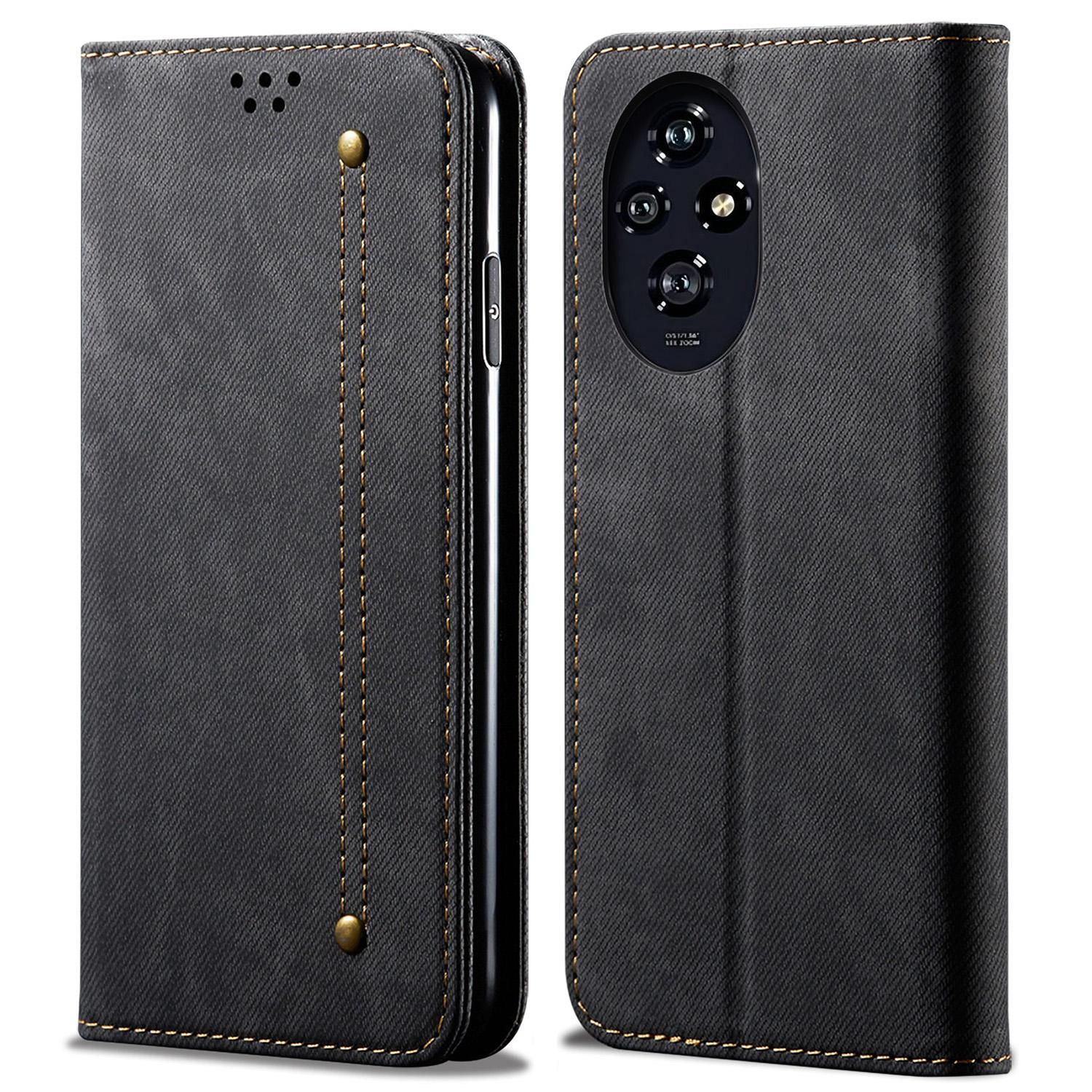 

For Honor 200 Pro 5G Case Leather Jeans Cloth Texture Phone Cover Magnetic Absorption Black
