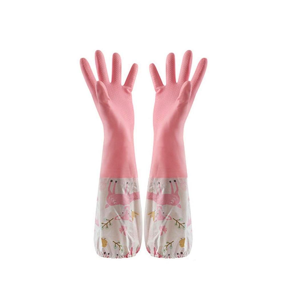 Waterproof Rubber Elastic Band Plush Household Gloves Dishwashing Tools Kitchen Accessories Sleeve
