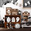 19PCS Halloween Coffee Specters Decors Wooden Sign Beads Tiered Tray Accent Farmhouses Style Home Party Tabletop Display