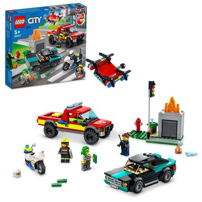 LEGO City Fire Rescue Police Chase 60319 Klocki z zabawkami dla dzieci w wieku od 1 do 12 miesięcy. Ogień, straż pożarna, policja, ratownictwo, chłopcy, dziewczęta. Zestaw gotowy! i 5+