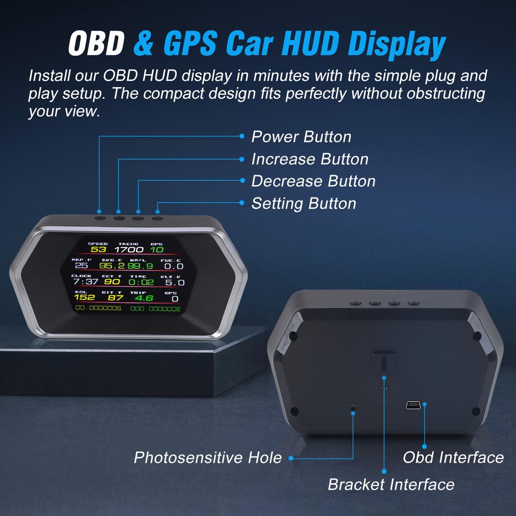 OBD2 GPS On-Board Diagnostic Computer Projector Car Electronics Digital Head Up Display Smart P17 For HUD Overspeed Warn Compass