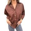 2026 Womens Loose Solid V-Neck Button Shirt A-Line Blouse