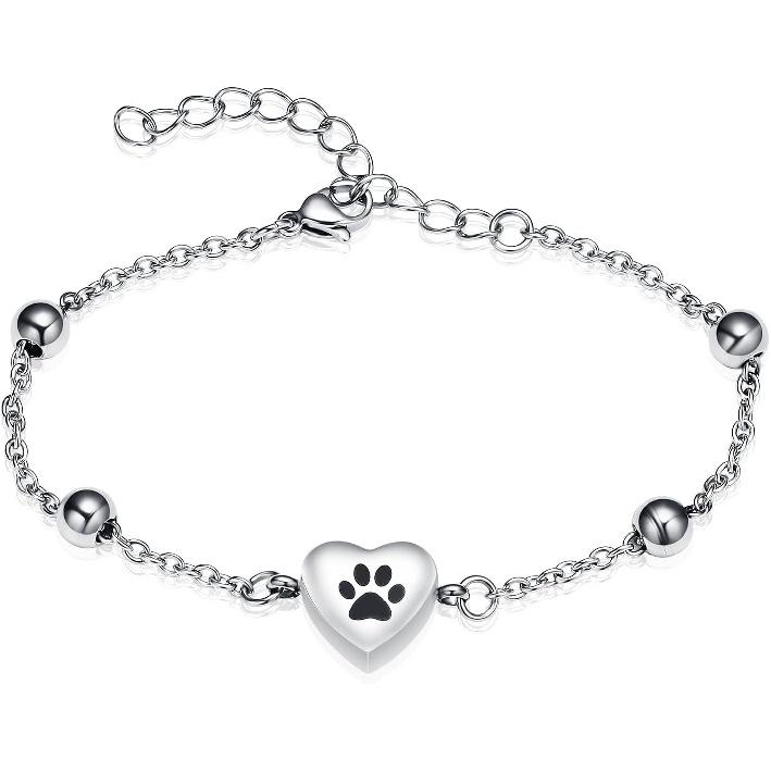 Shajwo Urn Bracelet for Ashes for Women Men Dog Cat Paw Print Pet Cremation Jewelry Adjustable Memorial Keepsake Link Bracelet