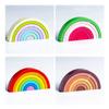 Wooden Children Rainbow Arch Building Blocks Set With Multi Color Tiles For Toddler Education
