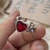 925 Sterling Silver Rings For Women Geometric Fine Jewelry Finger Adjustable Red Heart Stone Ring For Party Birthday Gift