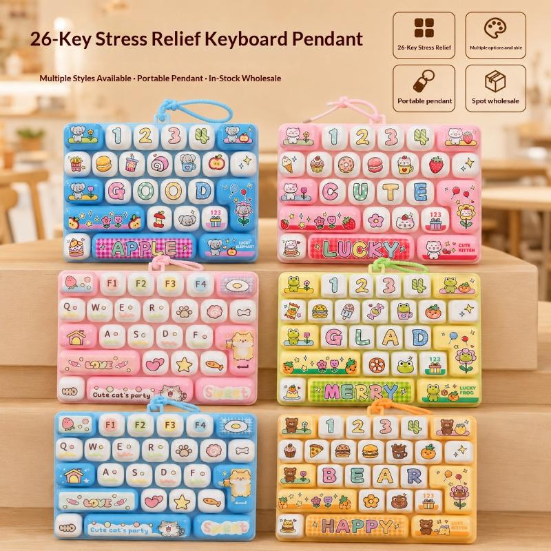 Fidget Keyboard Keychain Clicker Anti Stress Mini Portable 26 Grid Keycap Sensory Toy for Home Office Travel Party Favors