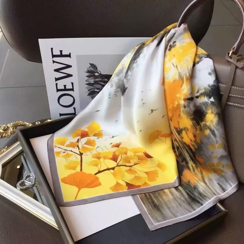 70x70cm Lightweight Cotton Silk Square Scarf With Boho Floral Print Breathable Neck Wrap Women