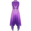 Girls Liturgical Dance Dress Mock Neck Sleeveless Design Asymmetrical Hem Shiny Sequins Bodice Costume