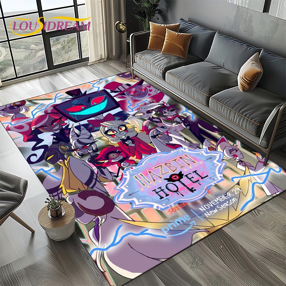 H-Hazbin Hotel Charlie Kreskówkowy Dywanik Dywan do Sypialni Salonu Dekoracja Domowa Sofa, Dekoracja do Zabawy dla Dzieci Mata Podłogowa Prezent