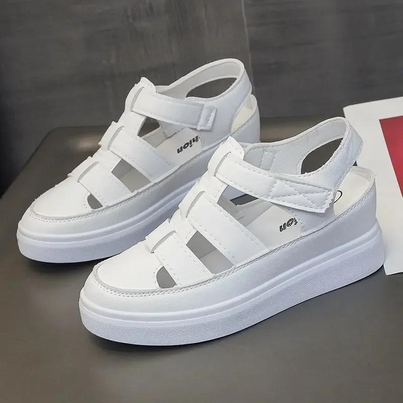 Baotou Roman Sandals Women 2024 Summer Single Shoes Solid Casual Sport Sandales Femme Wedges Thick Bottom Beach Sandalias Mujer