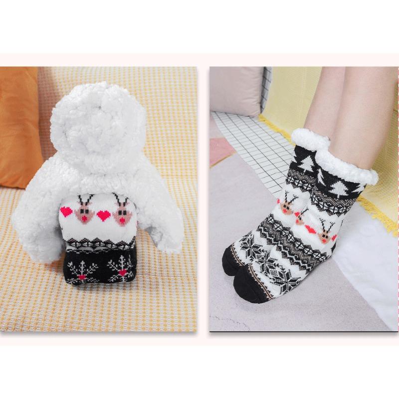 Thickened and Flannel Warm Floor Socks for Women, Autumn and Winter Sleeping, Warm Foot Socks, Anti Slip Plush Foot Covers