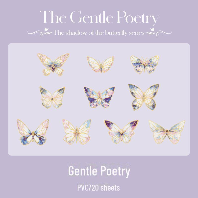 Domnul. Pachet de autocolante retro cu umbre fluturi și ștanțare aurie pe hârtie