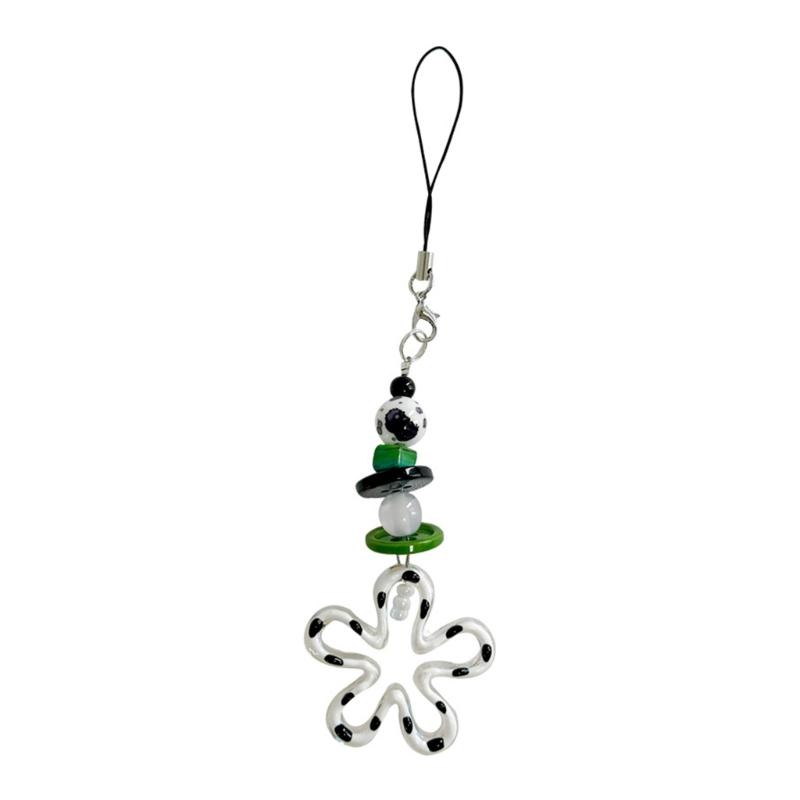 

Acrylic Flower Hanging Pendant Sweet Phone Strap Bag Decoration Portable Y2K Hanging Lanyard Gift for Girls Women 1 чёрный