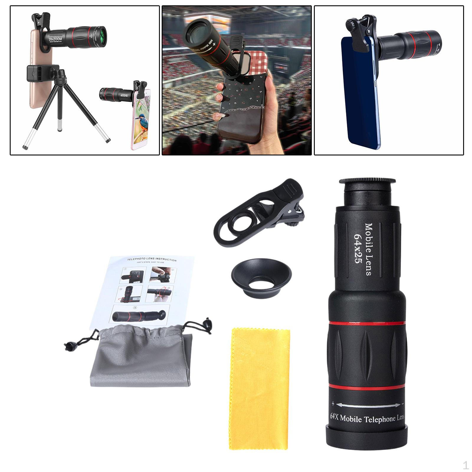 

Telephoto Lens for Mobile Phone, Accessory, Professional Carrying Bag, Telescope 64x