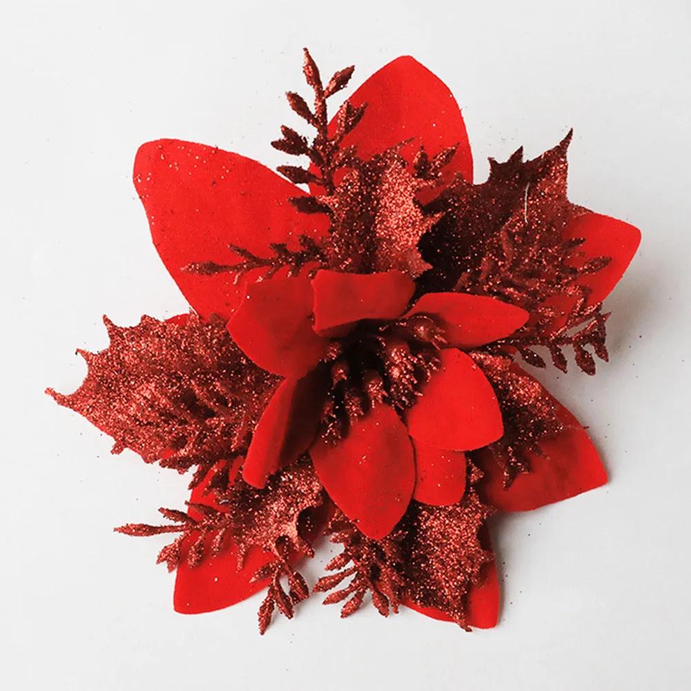 Christmas Poinsettia Glitter Flower Hanging Xmas Party Tree Decoration Home Decor Xmas Christmas Tree Ornaments
