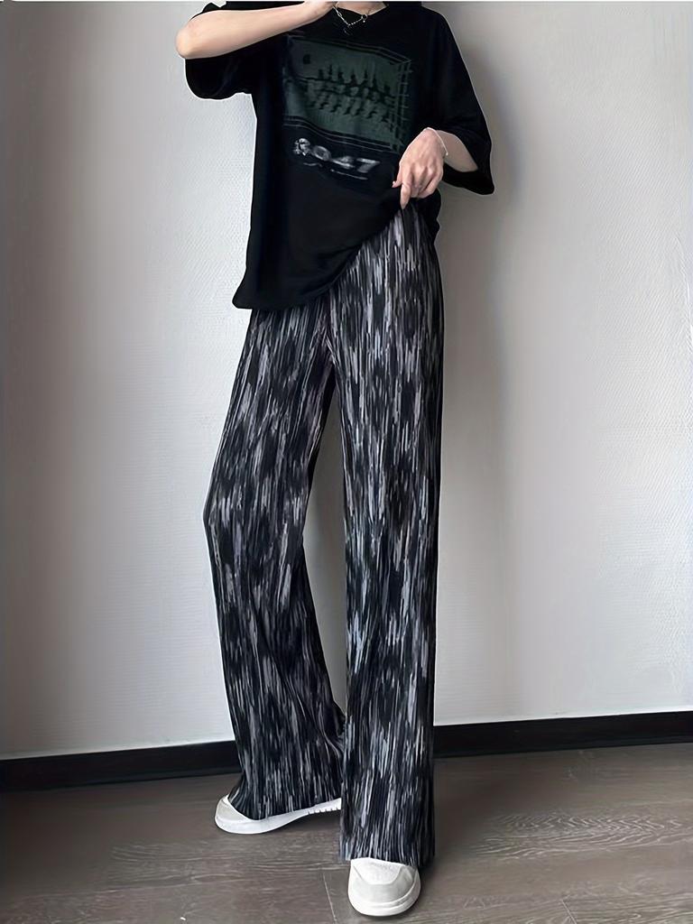 Batik-Hose im Vintage-Stil für Damen mit weitem Bein, lockere, schlankmachende Freizeithose aus Eisseide, bequeme, kühle Freizeit- und Sporthose, eleganter Stil