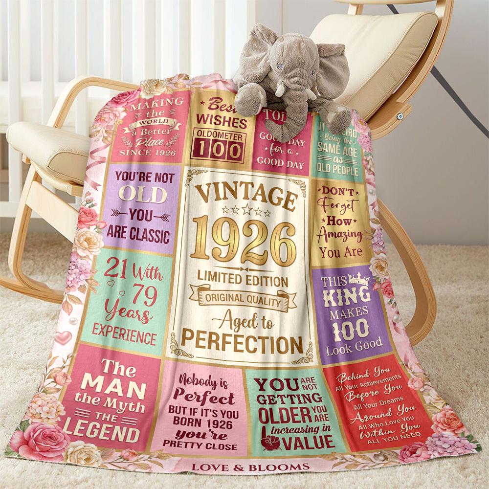 Vintage 1926 Anniversary Greetings Flannel Blanket-Soft and Suitable for Sofas,Beds,Offices,Travel,All Seasons,Great Gift for Holidays and Birthdays.