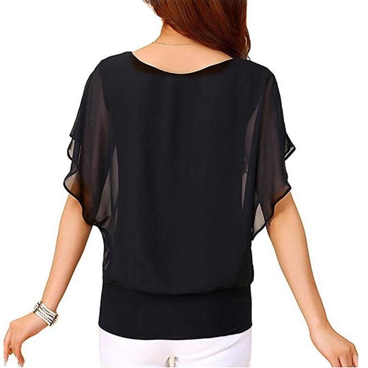 Camicetta in Chiffon Casual Larga Manica a Pipistrello Top Camicie Donna Estate