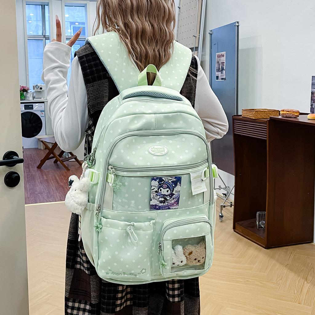 Schoolbag Korean Version Ins Polka Dot Backpack Bag Cute Star Versatile Junior High School Student Schoolbag Large Capacity Casual Backpack