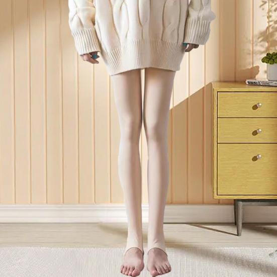 Women Winter Pantyhose Elastic Plush Lined Solid Color Mid-waist Keep Warm Short Skirt Dress Matching Bottming Leggings Women Tights
