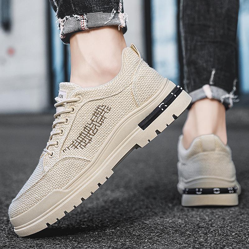 Mode Frühling Herren Bequeme Lässige Walking Sneakers Outdoor Dicke Sohle Atmungsaktiv Schnürschuh Modetrend Leinen Board Schuhe 39-44