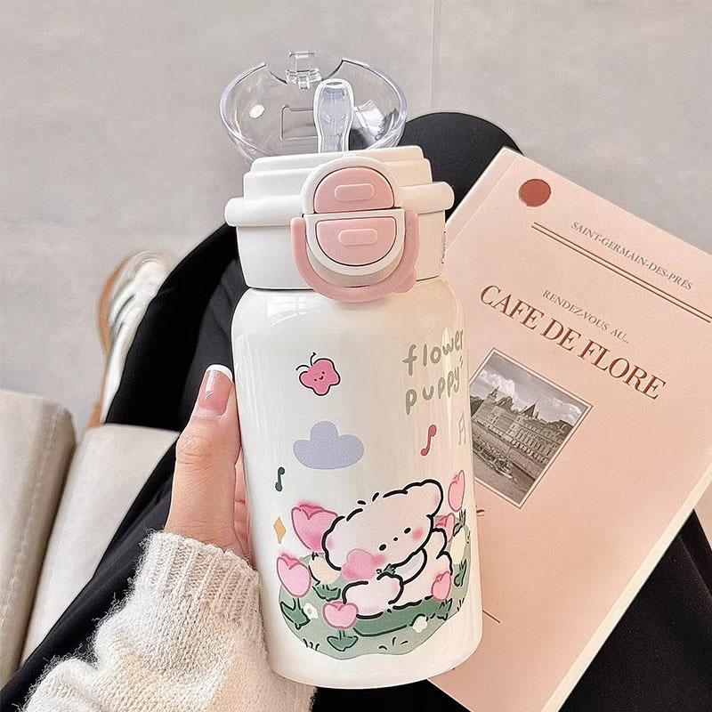 

Tulip puppy plastic cup with straw, high value and cute new food grade children s water cup 500ml