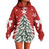 Ladies' Christmas Printed Bow Long Sleeved Loose Fitting Headband With Rope Hooded Sweatshirt Top
