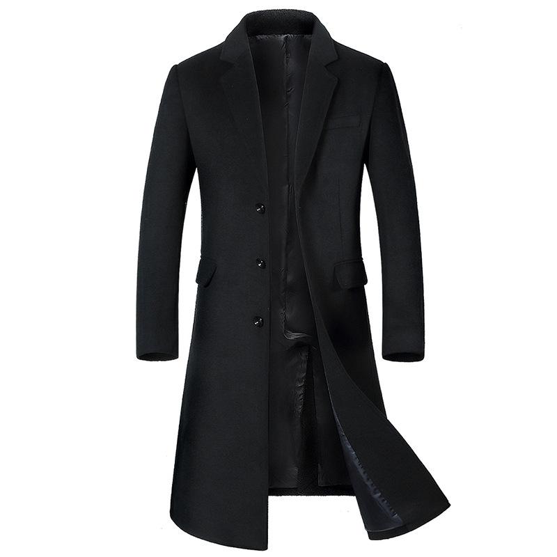 Men's Autumn/Winter Long Woolen Coat - Thickened Trench Windbreaker for Youth, Plus Size Available.