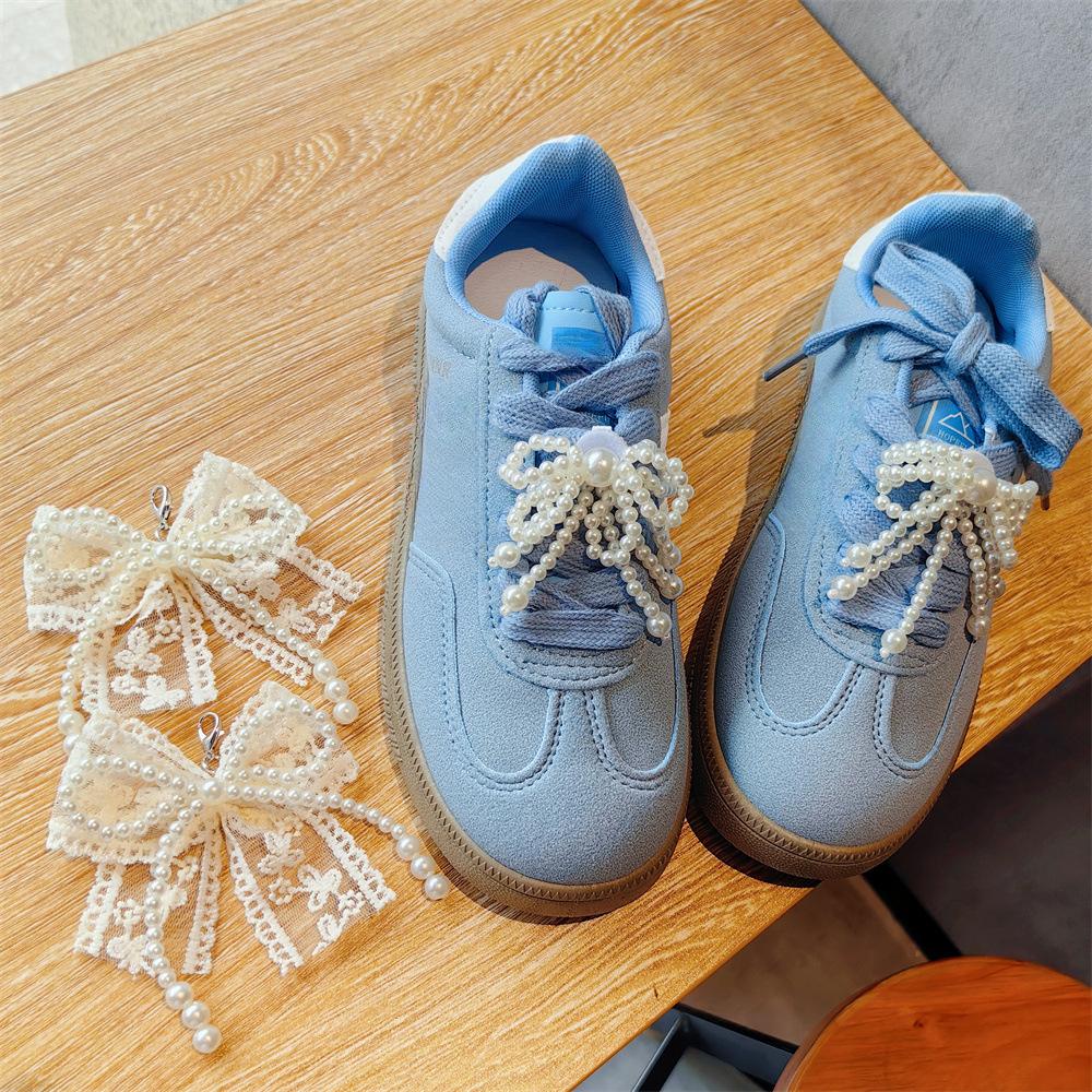 Fashion Lace Pearl Bow Shoelace Buckle Sneakers Decorative Charm Shoe Flower Buckle Women's Shoe Charm Accessories