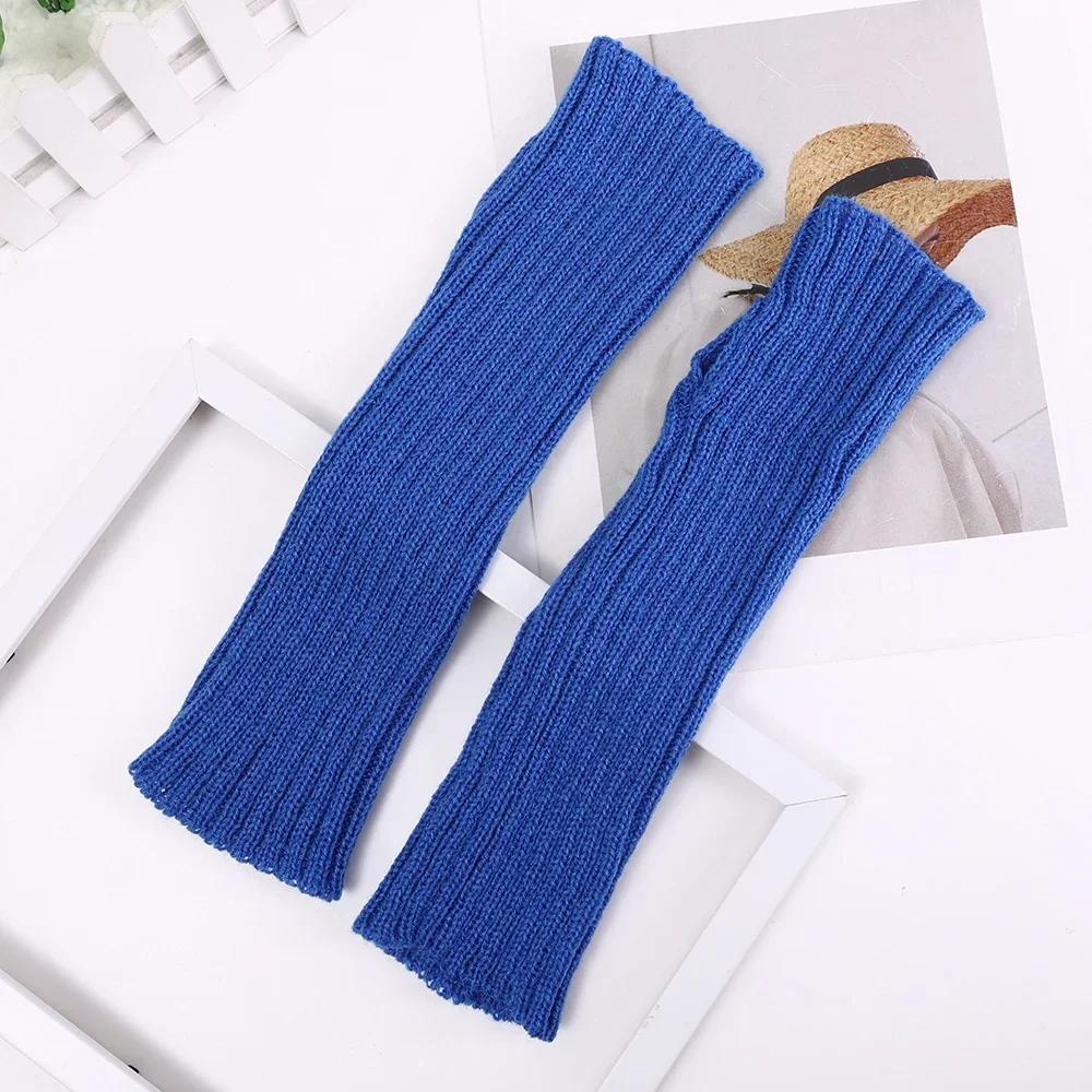 Knitted Long Fingerless Gloves Women Mitten Winter Y2K Solid Arm Warmer Arm Sleeve Fashion Casual Soft Girls Clothes Punk Gloves