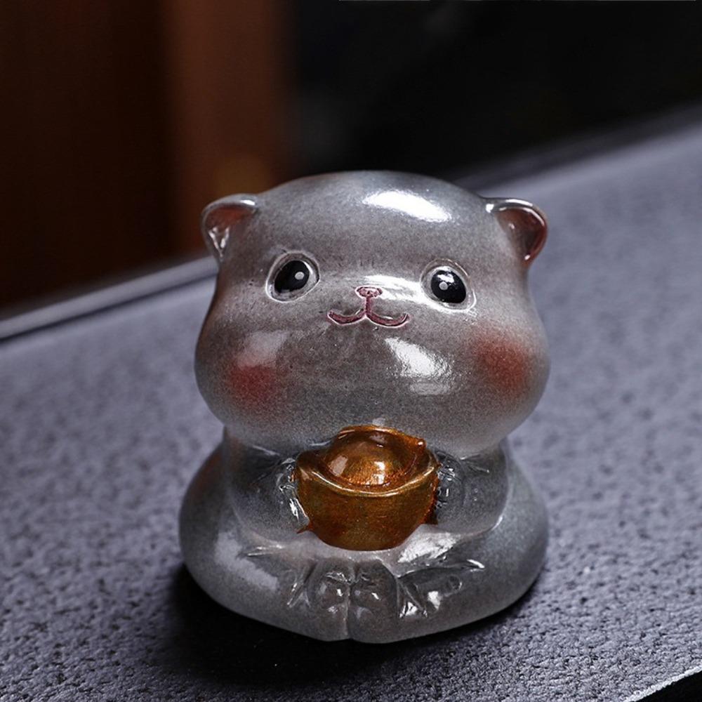 Figurines Lucky Cat Table Decoration Cute Mascot Desktops Animal Ornament Colorable Tea Pet  Gift