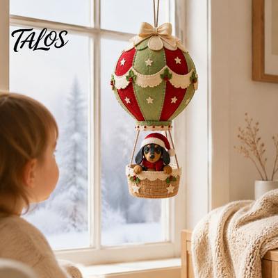 Family Craft Night Activities Christmas Hot Air Balloon DIY Kit, 3D Felt Hanging Ornament Sewing Santa Whimsical Figurine Pattern Snowman Reindeer