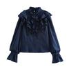 European and American French Women's Clothing Fashion Versatile Temperament Texture Ruffle Edge Horn Sleeve Shirt
