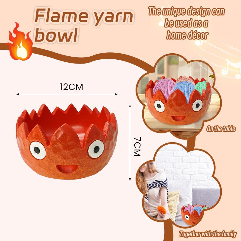1Pcs Flame Yarn Bowl Tabletop Fun Creative Wool Storage Ornament Tools Resin Crafts Safe Material Portable Compact