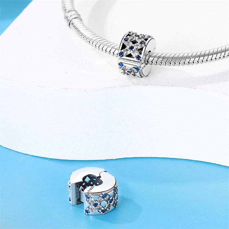 Original Copper Charms Luxury Blue Zirconium Crystal Grid Beads Fit Bracelet Diy Women Making Delicate Gift