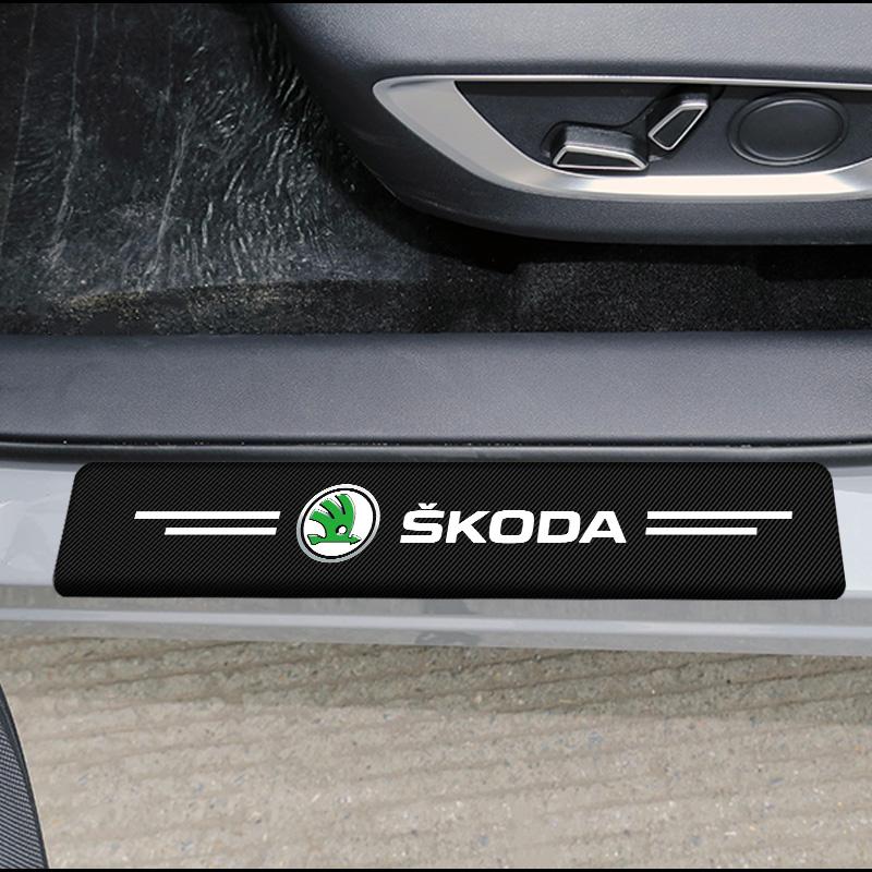 4 stuks Auto Deurplaat Koolstofvezel Drempelbeschermer Sticker voor Skoda Superb Octavia Kodiaq Yeti Rapid Karoq Fabia Kamiq Enyaq Vis
