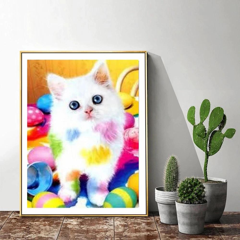 5D DIY Diamond Embroidery Cat Full Round Square Handmade Gift Diamond Painting Animal Picture Of Rhinestone Home Decoration