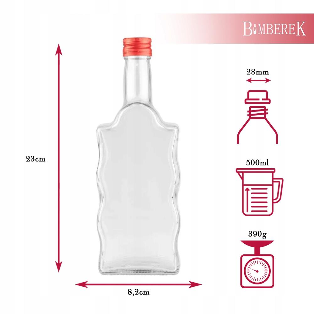 5X Butelka Fala 500 Ml + Zakrętka Na Bimber Wódkę Alkohol Domowy Ślub
