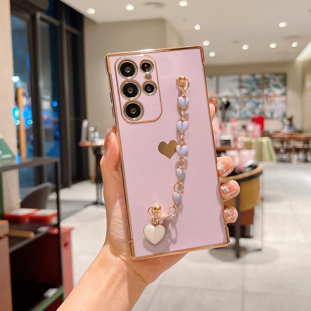 Applicable To Samsung S22ultra Mobile Phone Case S21plus Electroplated Side Love Bracelet A53/S20FE Protective Case
