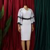 Large Size Women Summer Fashion Flare Sleeves Dress Ladies One Piece V Neck Sheath Dress with Belt