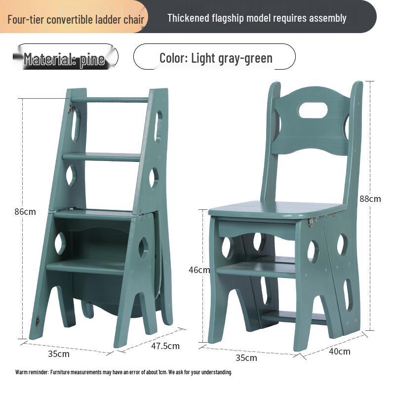 Solid Wood Folding Ladder Chair: Dual-Use, Multifunctional 4-Step Indoor Stool