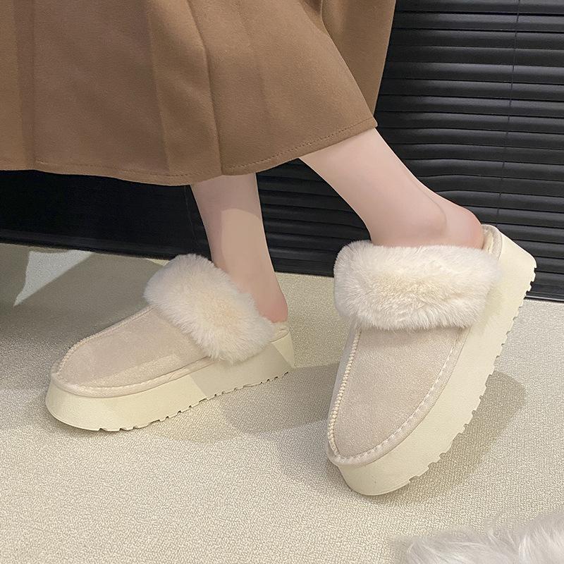 Women's Baotou plush slippers padded warm winter thick bottom heightened home slippers casual walking indoor shoes snow cotton slippers