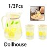 1:12 Dollhouse Miniature Lemon Juice Jug Cup Set Model Doll Drink Decor Toy Doll House Mini Kitchen Scene Ornament