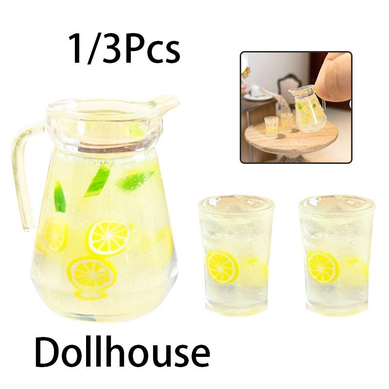 1:12 Dollhouse Miniature Lemon Juice Jug Cup Set Model Doll Drink Decor Toy Doll House Mini Kitchen Scene Ornament
