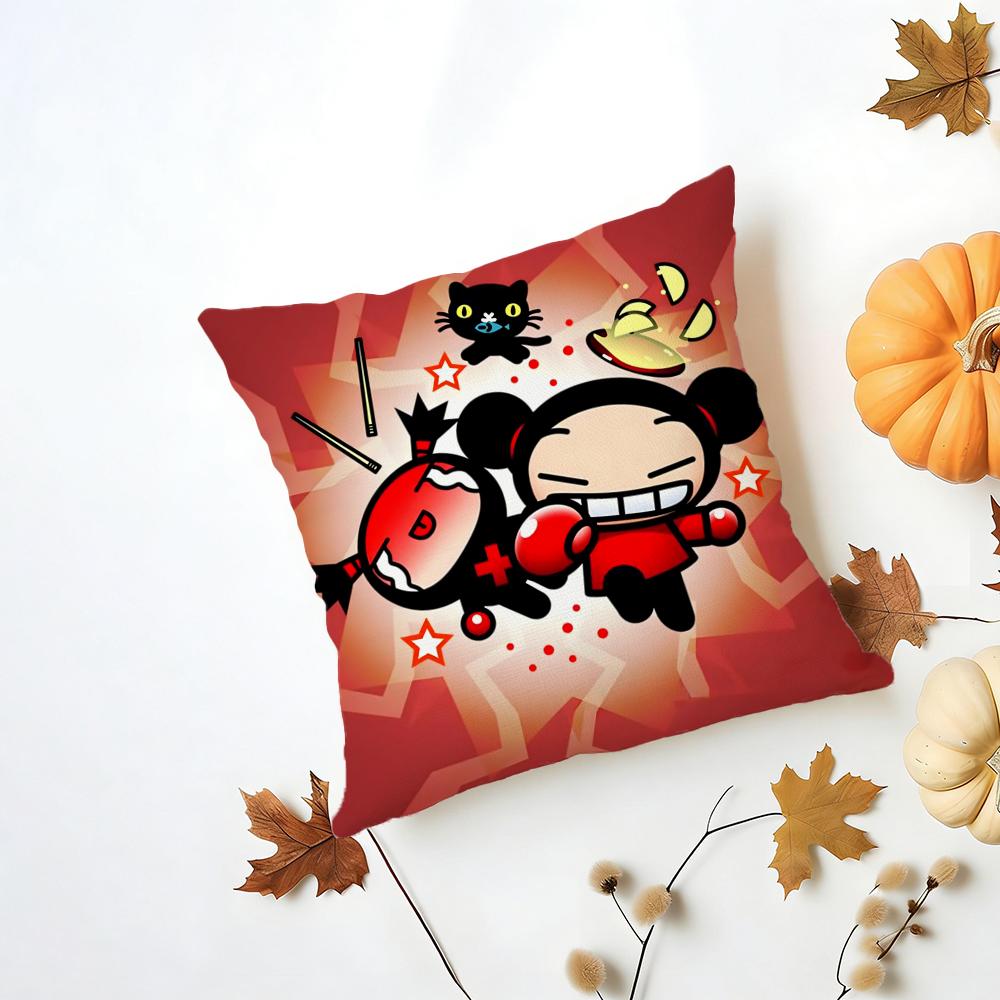 Kawaii PPucca Anime Cushion Cover Iceland Washable Linen Soft  for Daily Sofa Bed Home Room Decor