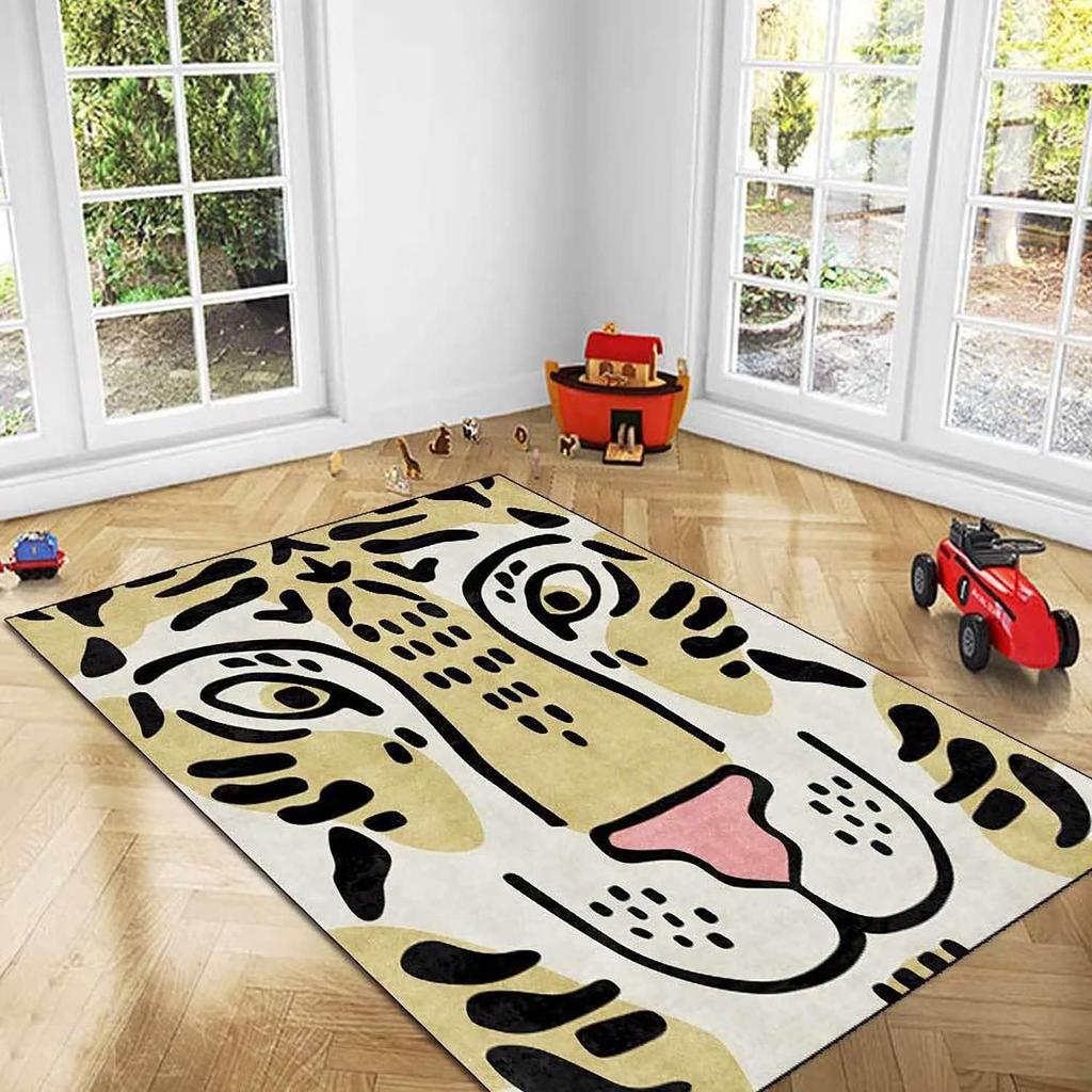 Cartoon Cute Tiger Carpet Living Room Bedroom Retro Stylish Cushion Home Decor Children's Room Non-Slip Abstract Carpet